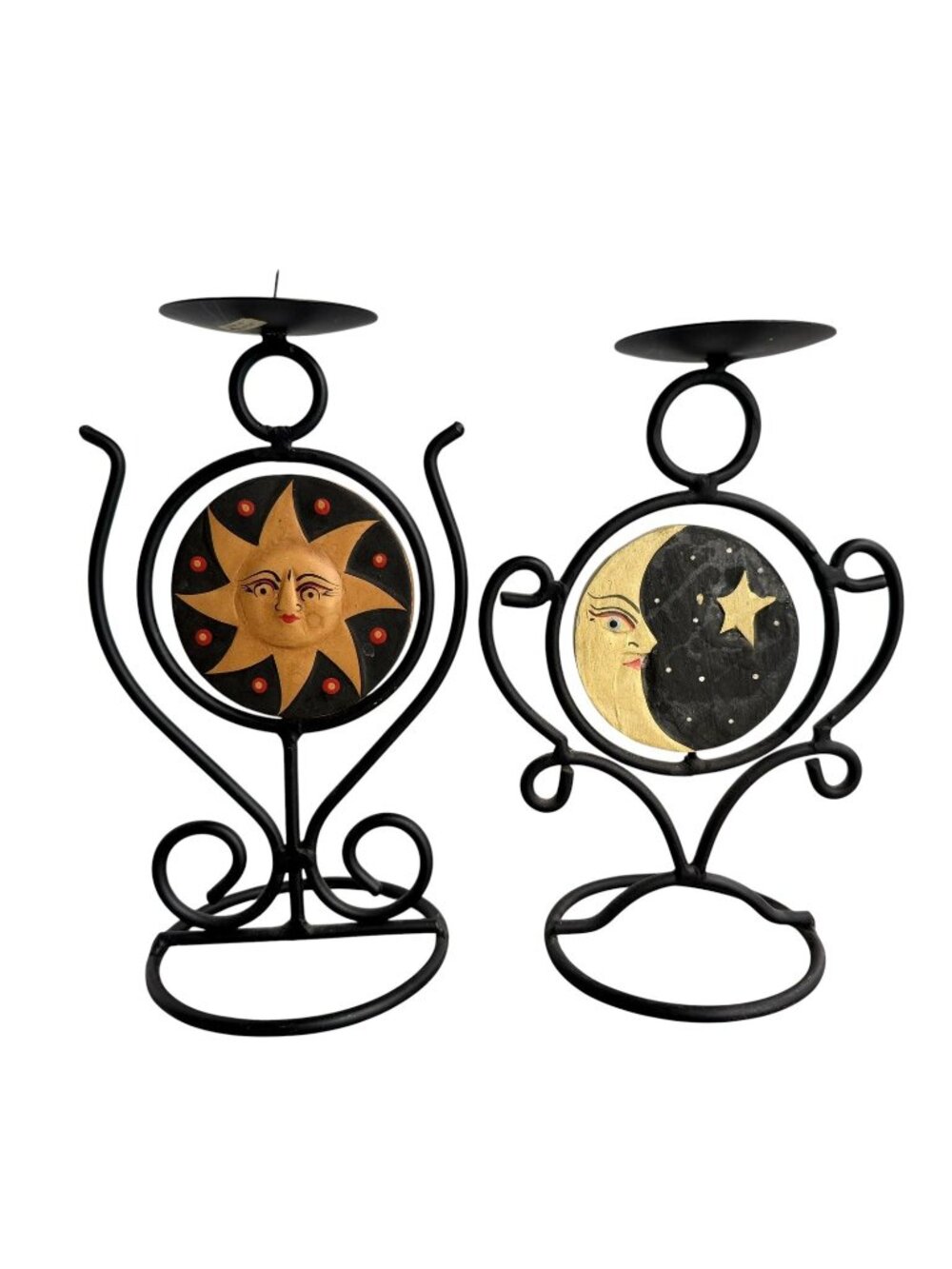 VTG 90s Celestial Candleholders Sun & Moon Reversible Swivel Whimsigoth 2-pc Set